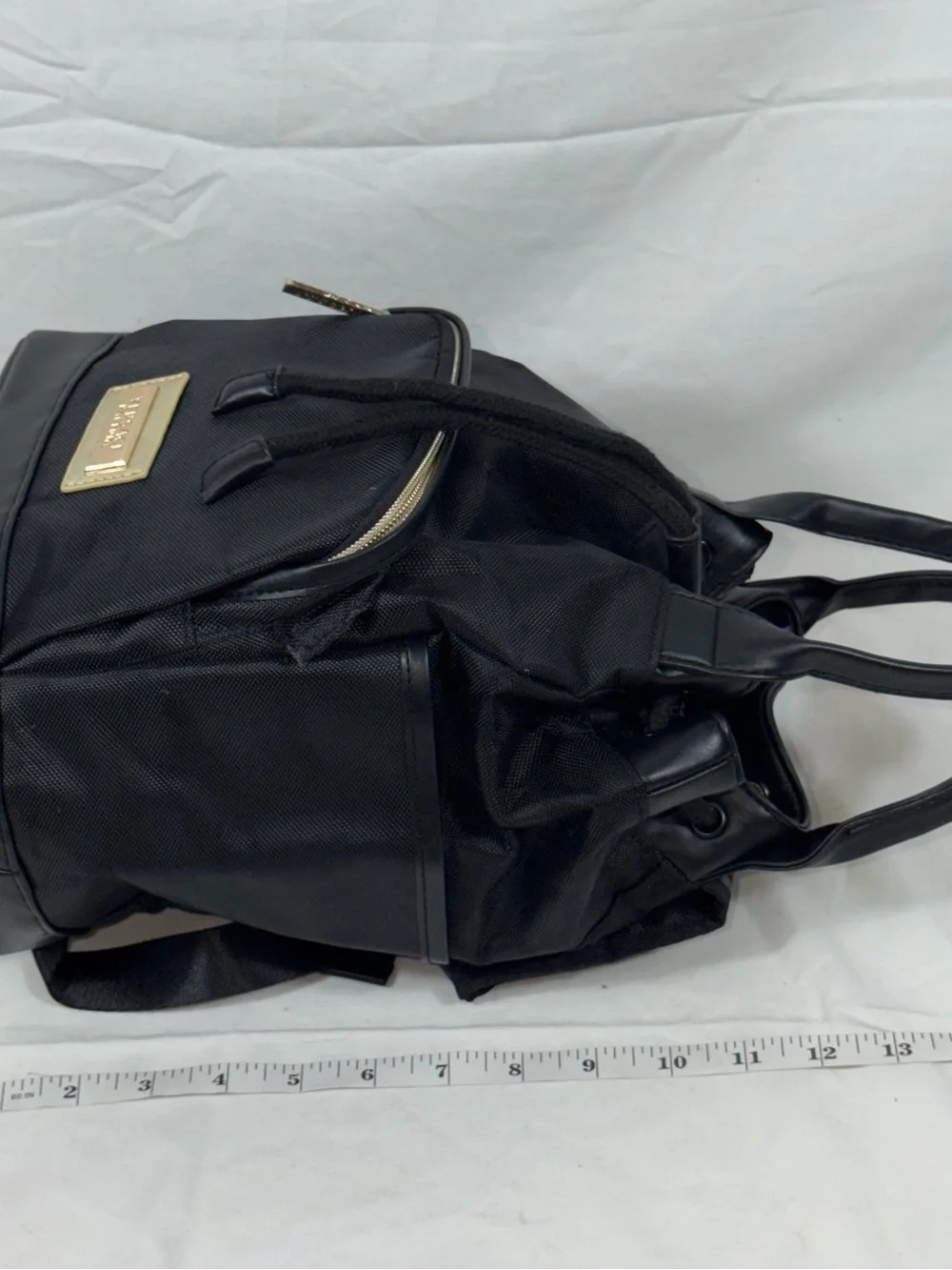 Versace Parfums Black Nylon Backpack Gold Logo NWOT Cinch Drawstring Travel Bag